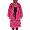 thumbnail image 1 of VERUGU Womens Winter Coats Warm Faux Furry Jacket Fashion Solid V-Neck Outerwear Hot Pink S, 1 of 5