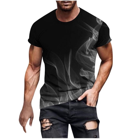 VERUGU Workout Shirts for Men Print Short Sleeve Round Neck T-shirt Casual Fashion Short Sleeve Tops Blouses Gray XXL
