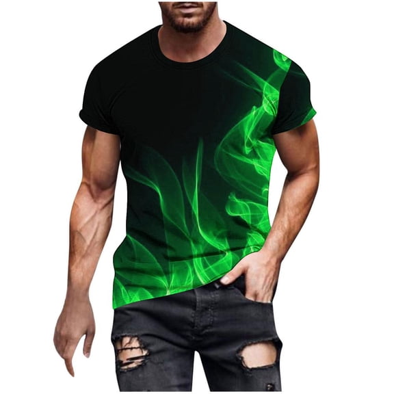 VERUGU Workout Shirts for Men Print Short Sleeve Round Neck T-shirt Casual Fashion Short Sleeve Tops Blouses Green L
