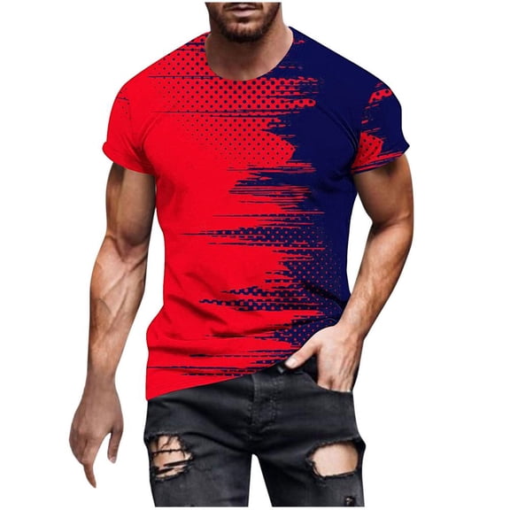 VERUGU Workout Shirts for Men Print Short Sleeve Round Neck T-shirt Casual Fashion Short Sleeve Tops Blouses Red XXL