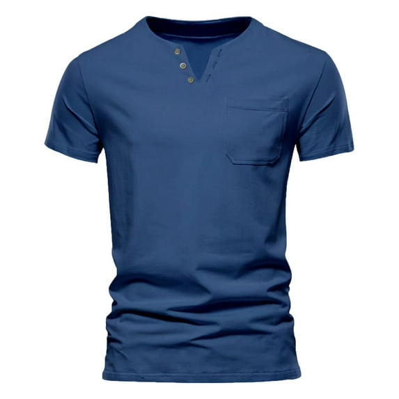 VERUGU Workout Shirts for Men Top Shirt Slim Short Sleeve Lapel Casual Sports Bottom Shirt T-shirt Top Blue M