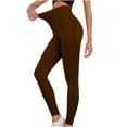 thumbnail image 1 of VERUGU Yoga Pants Women Elastic Waisted Solid Stripe Sport Leggings Fitness Skinny Yoga Joggers Stretchy Waist-Closing Hip Lifting Workout Sweatpants Casual Comfy Lounge Trousers Brown S, 1 of 4