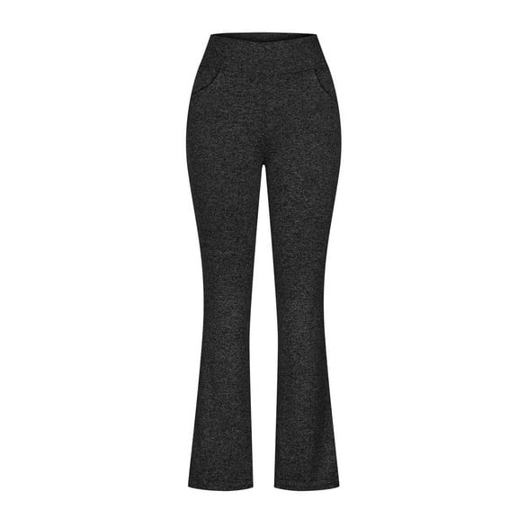 VERUGU Yoga Pants Women High Waisted Gym Workout Leggings with Pocket Elastic Waist Solid Stretch Casual Flare Pants Black L