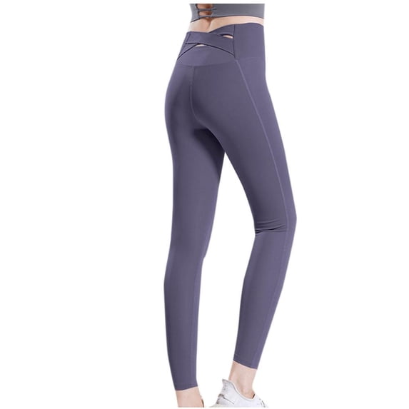 VERUGU Yoga Pants Women Tummy Tucking Workout Running Leggings Lightweight Athletic Solid Tapered Loungewear Yoga Pants Fashion Slim Elastic Waist Lift Hip Fitness Trousers Joggers Purple S