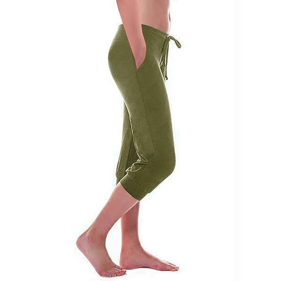 VERUGU Yoga Pants Women Workout Out Leggings Stretch Waist Button Pocket Yoga Gym Cropped Trousers with Pocket Army Green XL