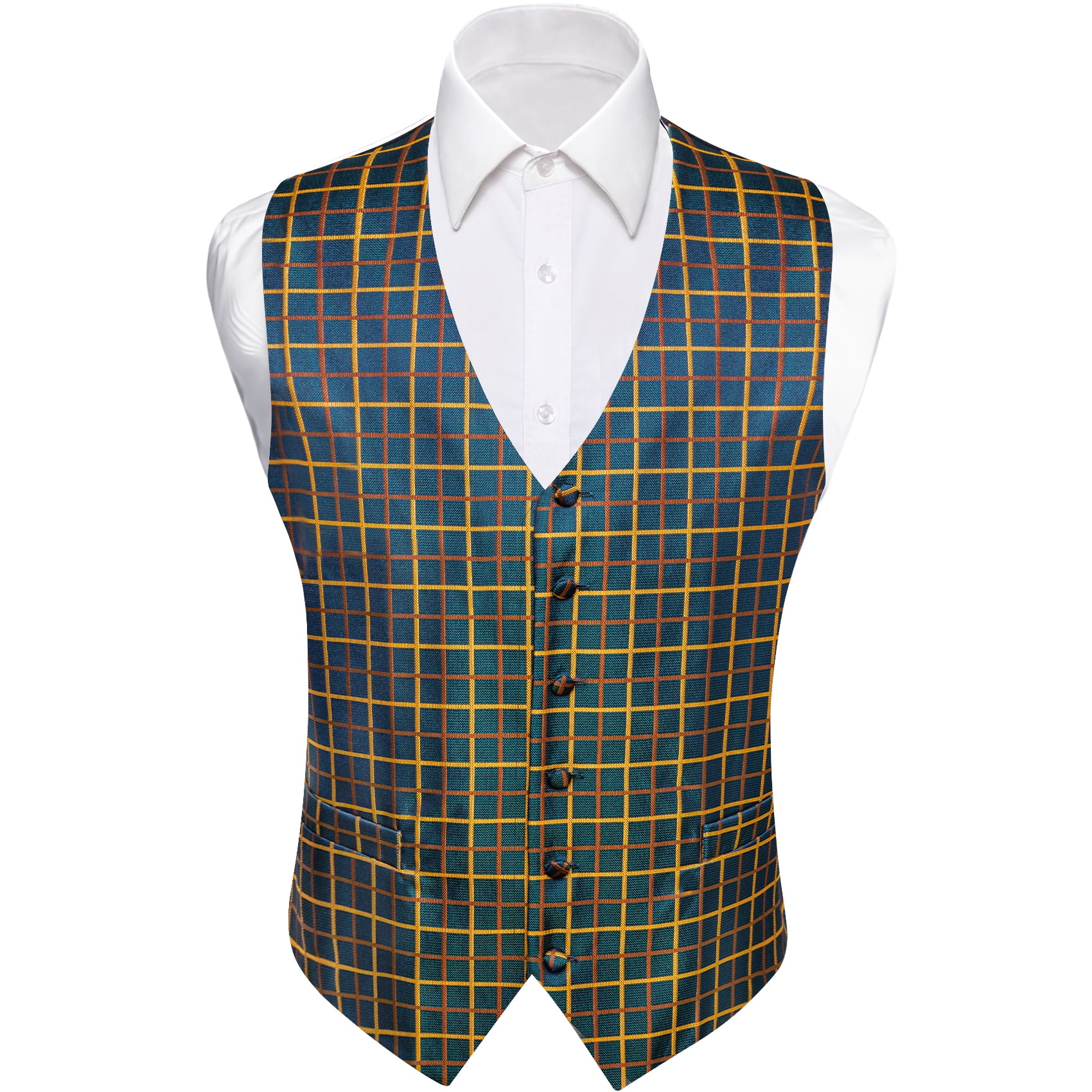 VERVEROW Men's Plaid Jacquard Suit Vest, 6 Button V Neck Wedding ...