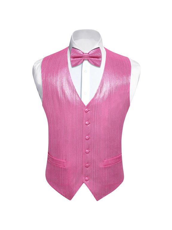 Men's Solid Striped Suit Vest 4 Button Shawl Collar Wedding Waistcoat