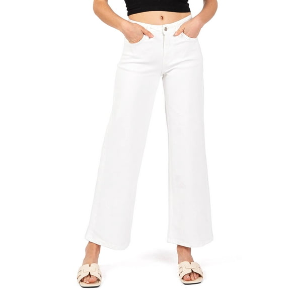 VERVET Women's Mid-Rise Wide Leg Jeans in Optic White (Optic White, 31)