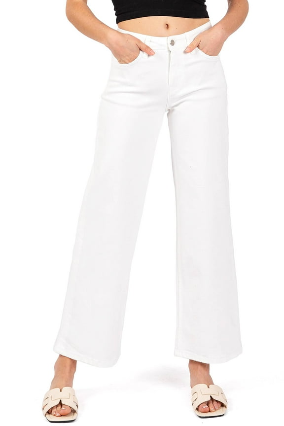 VERVET Women's Mid-Rise Wide Leg Jeans in Optic White (Optic White, 31)