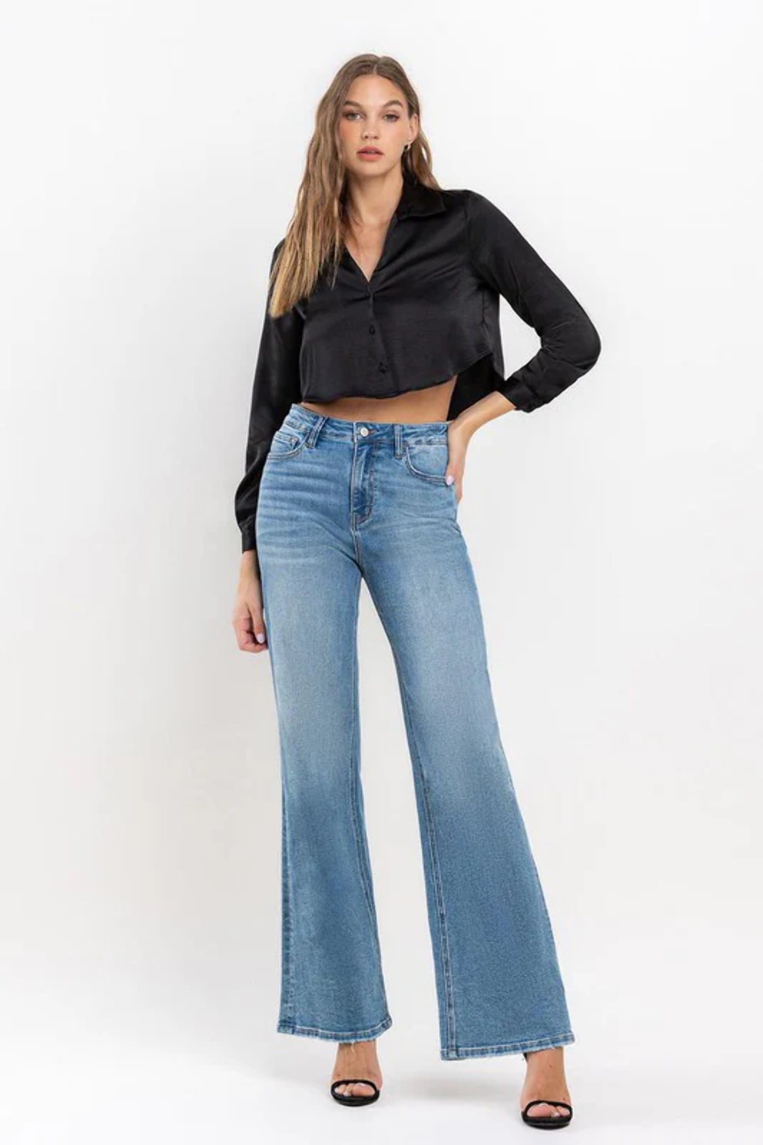Vervet High Rise Medium Wash Full Length Wide Leg Jeans