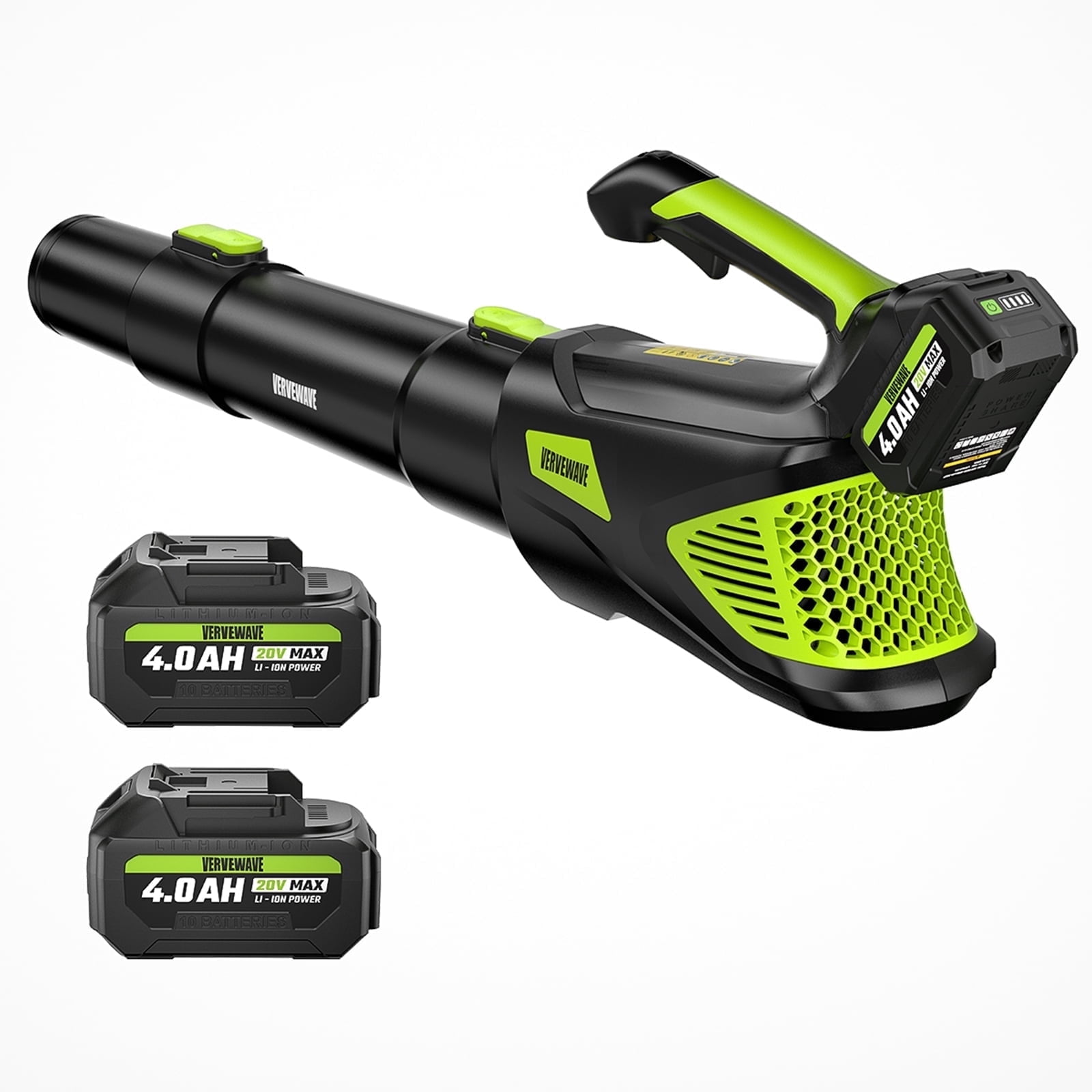 VERVEWAVE Leaf Blower - 580CFM 20V Leaf Blower Cordless with 2 X 4.0Ah Battery & Charger, 5-Speed Dial Electric Blower Handheld, Lightweight Powerful Battery Operated for Lawn Care, Jobsite