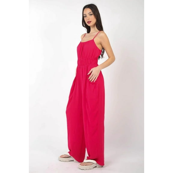 VERY J Pintuck Detail Woven Sleeveless Jumpsuit