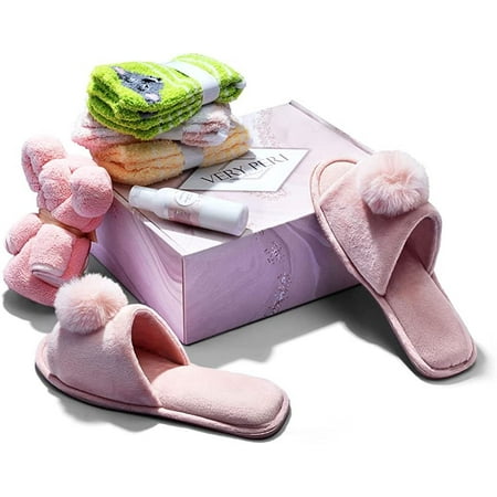 VERY PERI Luxury Pink Curated Gift Box for Her Gift Box for Her from The Heart Women Pamper Gift Box for Special Occasions Assorted Gift Box with Slippers Socks Body Lotion Towel