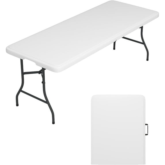 VERYKE 6 Ft Folding Table, Heavy Duty Plastic Foldable Table with Carry Handle and Steel Legs, Portable Fold-in-Half Table Perfect for Party, Dining, Wedding, Events, Picnic(70.87 x 27.56in,White)