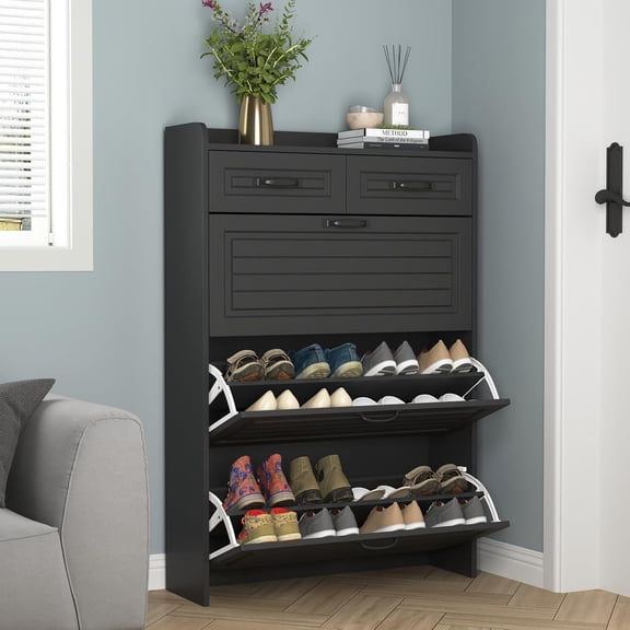 VERYKE Shoe Storage Cabinet for Entryway with 3 Flip Drawers and 2 Top Drawers,Large Shoe Rack Organizer Cabinet for Closet,Hallway