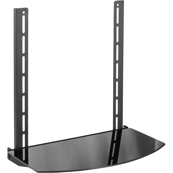 Under Above VESA Back of TV Wall Mount Shelving Bracket with Tilt, DVD Player, Cable Box, Stereo, and AV Component Glass Storage Shelf, Black, MOUNT-SF04R