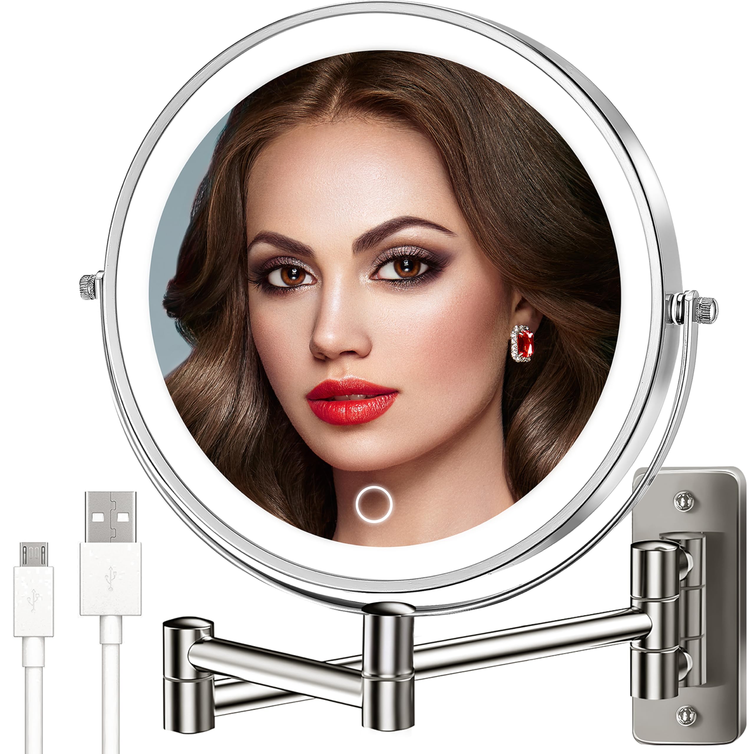VESAUR 9" Rechargeable Wall MGF3 Mounted Makeup Mirror, 1X/10X