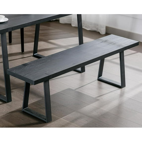 VESCASA 60" Wood Dining Bench with Black Metal Legs for Dining Room, Kitchen, Black