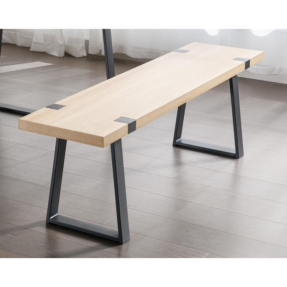 VESCASA 60" Wood Dining with Black Metal Legs for Dining Room, Kitchen, Natural Oak