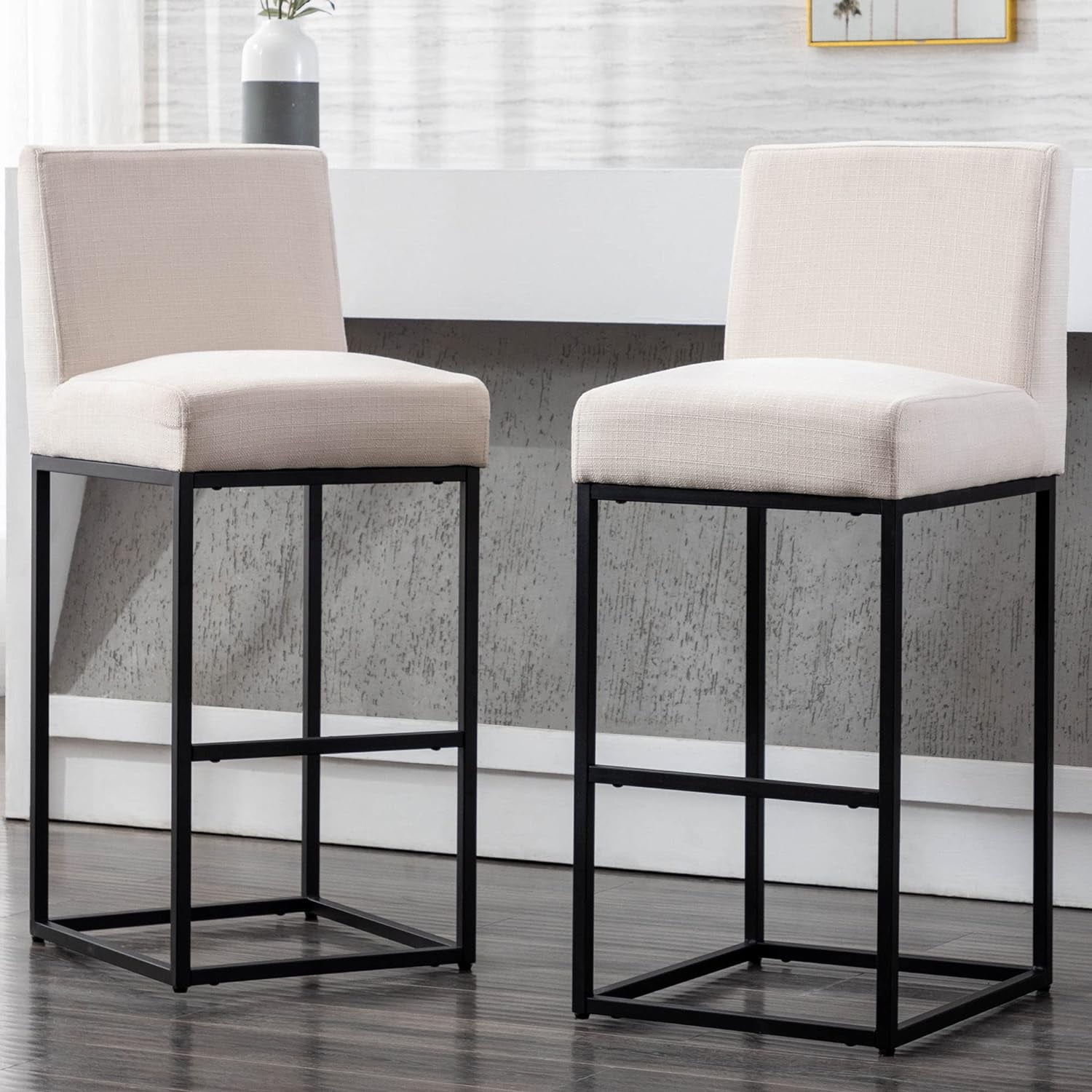 VESCASA Linen 31 inches Bar Height Bar Stools with Padded Back, Modern ...