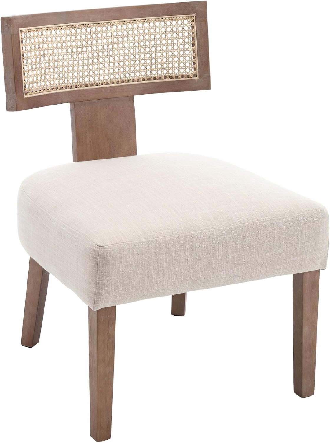 Padded Rattan Chair VESCASA Linen Upholstered Accent Chair with Natural Wood Legs ...
