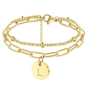 VESITIM 14K Gold Plated Alphabet Initial Bracelet for Women, 26 Letter A-Z Disc Alphabet Bracelet, Jewelry Gift for Girls