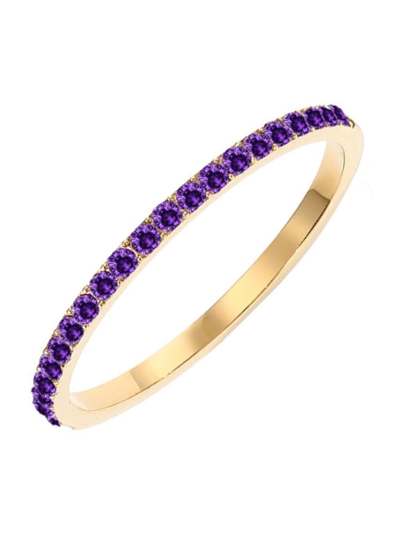 14K Gold Plated Solid Alexandrite Birthstone Ring Simulated Diamond Stackable Ring Eternity Bands for Women Size 7
