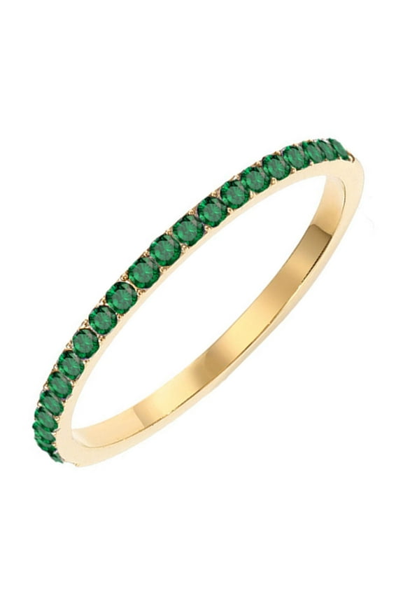 14K Gold Plated Solid Emerald Birthstone Ring Simulated Diamond Stackable Ring Eternity Bands for Women Size 6