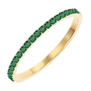 VESITIM 14K Gold Plated Solid Emerald Birthstone Ring Simulated Diamond Stackable Ring Eternity Bands for Women Size 8