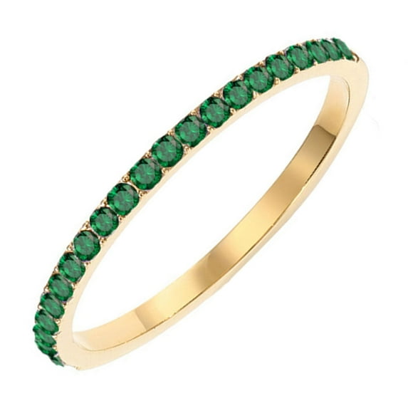 VESITIM 14K Gold Plated Solid Emerald Birthstone Ring Simulated Diamond Stackable Ring Eternity Bands for Women Size 8