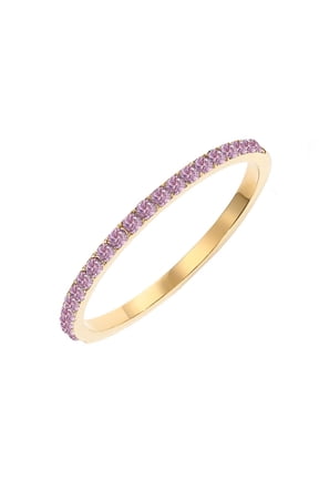 14K Gold Plated Solid Pink Tourmaline Birthstone Ring Simulated Diamond Stackable Ring Eternity Bands for Women Size 6