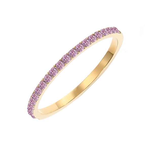 VESITIM 14K Gold Plated Solid Pink Tourmaline Birthstone Ring Simulated Diamond Stackable Ring Eternity Bands for Women Size 7