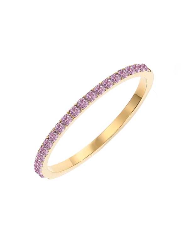 14K Gold Plated Solid Pink Tourmaline Birthstone Ring Simulated Diamond Stackable Ring Eternity Bands for Women Size 8