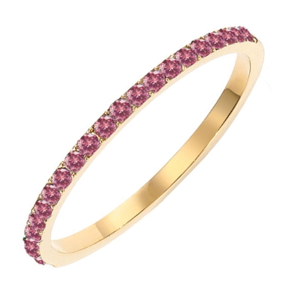 VESITIM 14K Gold Plated Solid Ruby Birthstone Ring Simulated Diamond Stackable Ring Eternity Bands for Women Size 7