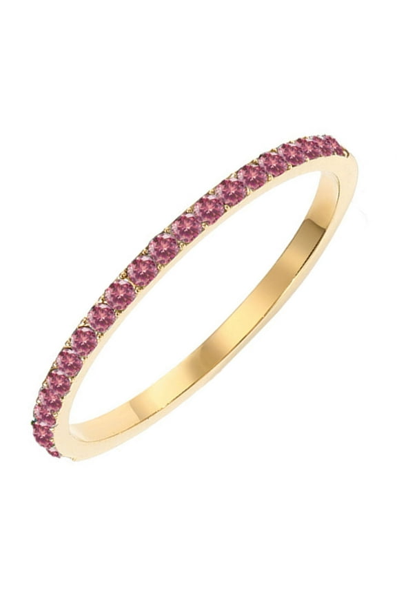 14K Gold Plated Solid Ruby Birthstone Ring Simulated Diamond Stackable Ring Eternity Bands for Women Size 7