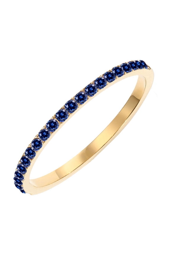 14K Gold Plated Solid Sapphire Birthstone Ring Simulated Diamond Stackable Ring Eternity Bands for Women Size 9