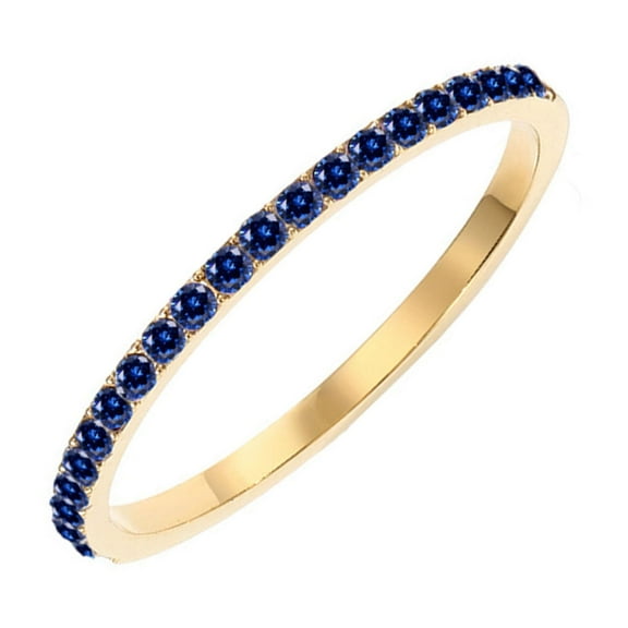 VESITIM 14K Gold Plated Solid Sapphire Birthstone Ring Simulated Diamond Stackable Ring Eternity Bands for Women Size 9