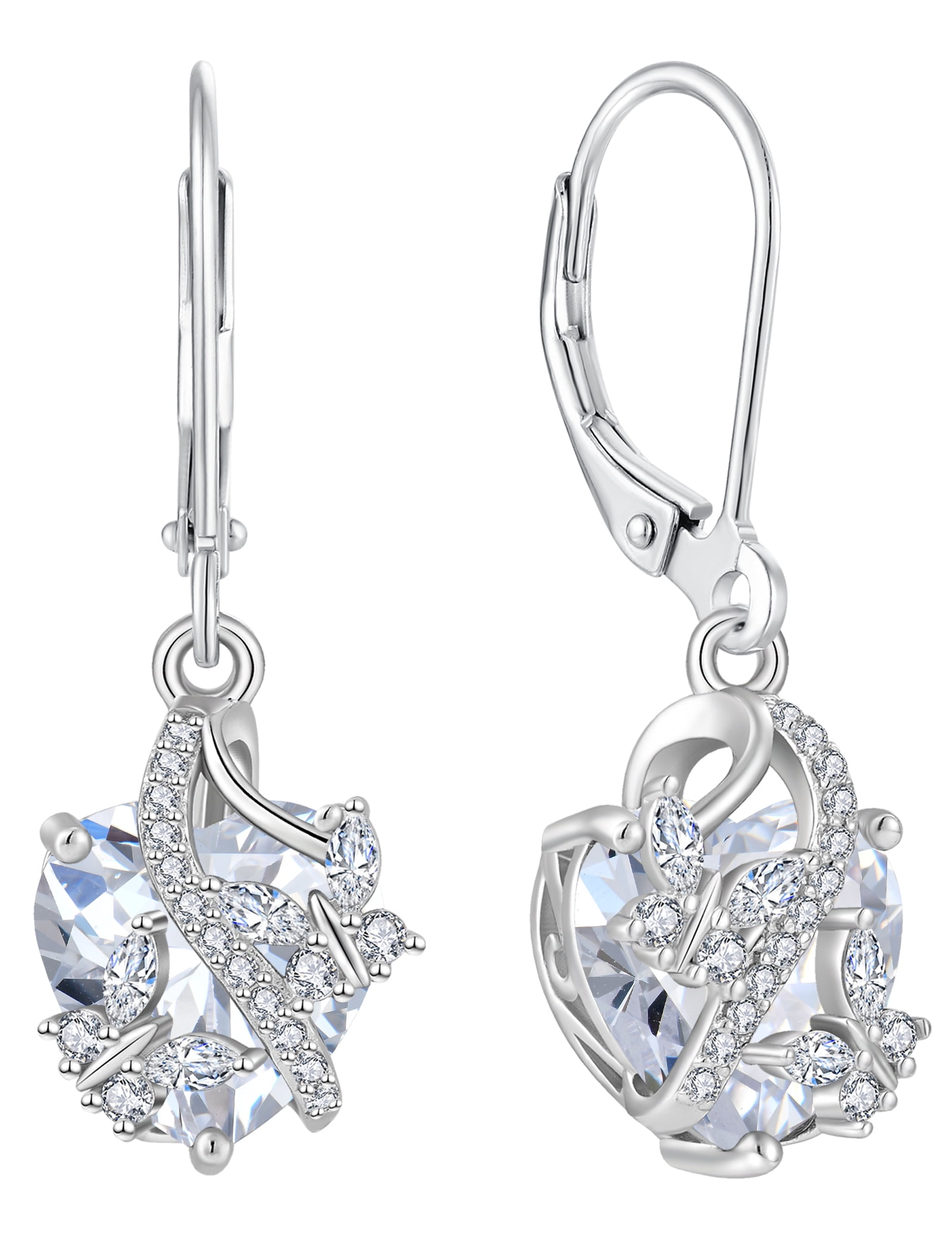 VESITIM 925 Sterling Silver Butterfly Dangle Earrings for Women April Birthstone Cubic Zirconia Butterfly Earrings Jewelry Gift