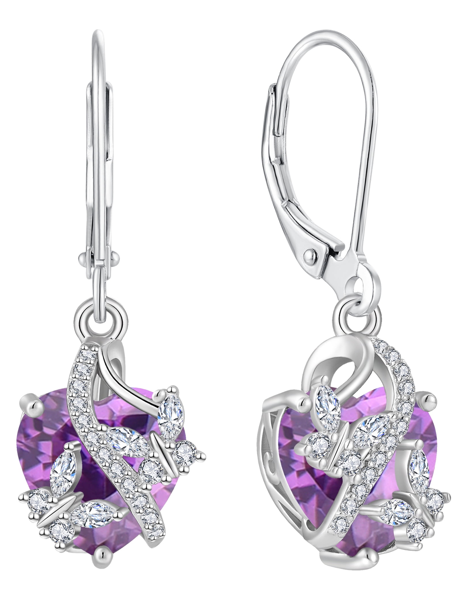 VESITIM 925 Sterling Silver Butterfly Dangle Earrings for Women February Birthstone Amethyst Butterfly Earrings Jewelry Gift