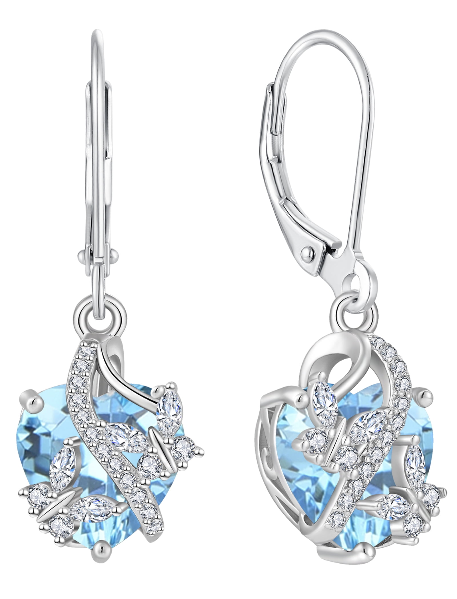 VESITIM 925 Sterling Silver Butterfly Dangle Earrings for Women March Birthstone Aquamarine Butterfly Earrings Jewelry Gift