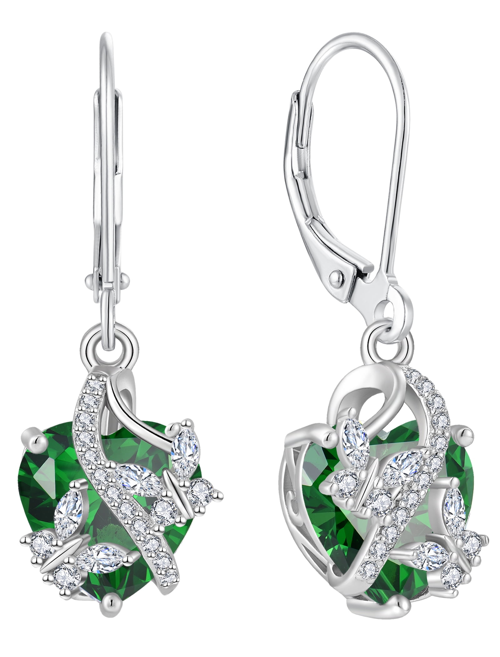 VESITIM 925 Sterling Silver Butterfly Dangle Earrings for Women May Birthstone Emerald Butterfly Earrings Jewelry Gift