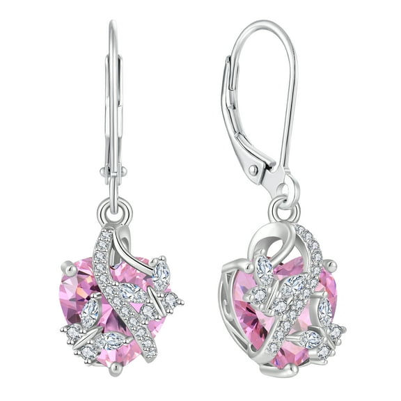 VESITIM 925 Sterling Silver Butterfly Dangle Earrings for Women October Birthstone Pink Tourmaline Butterfly Earrings Jewelry Gift