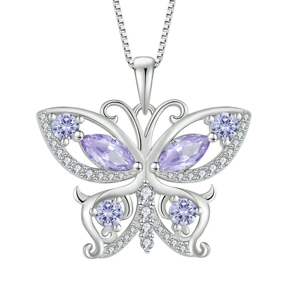 VESITIM 925 Sterling Silver Butterfly Pendant Necklace for Women Created Alexandrite Birthstone Jewelry for Mother's Day/Birthday Gifts