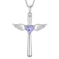 thumbnail image 1 of VESITIM Angel Wings Cross Necklace 925 Sterling Silver Heart Pendant Birthstone Created Alexandrite Religious Jewelry for Women, 1 of 7