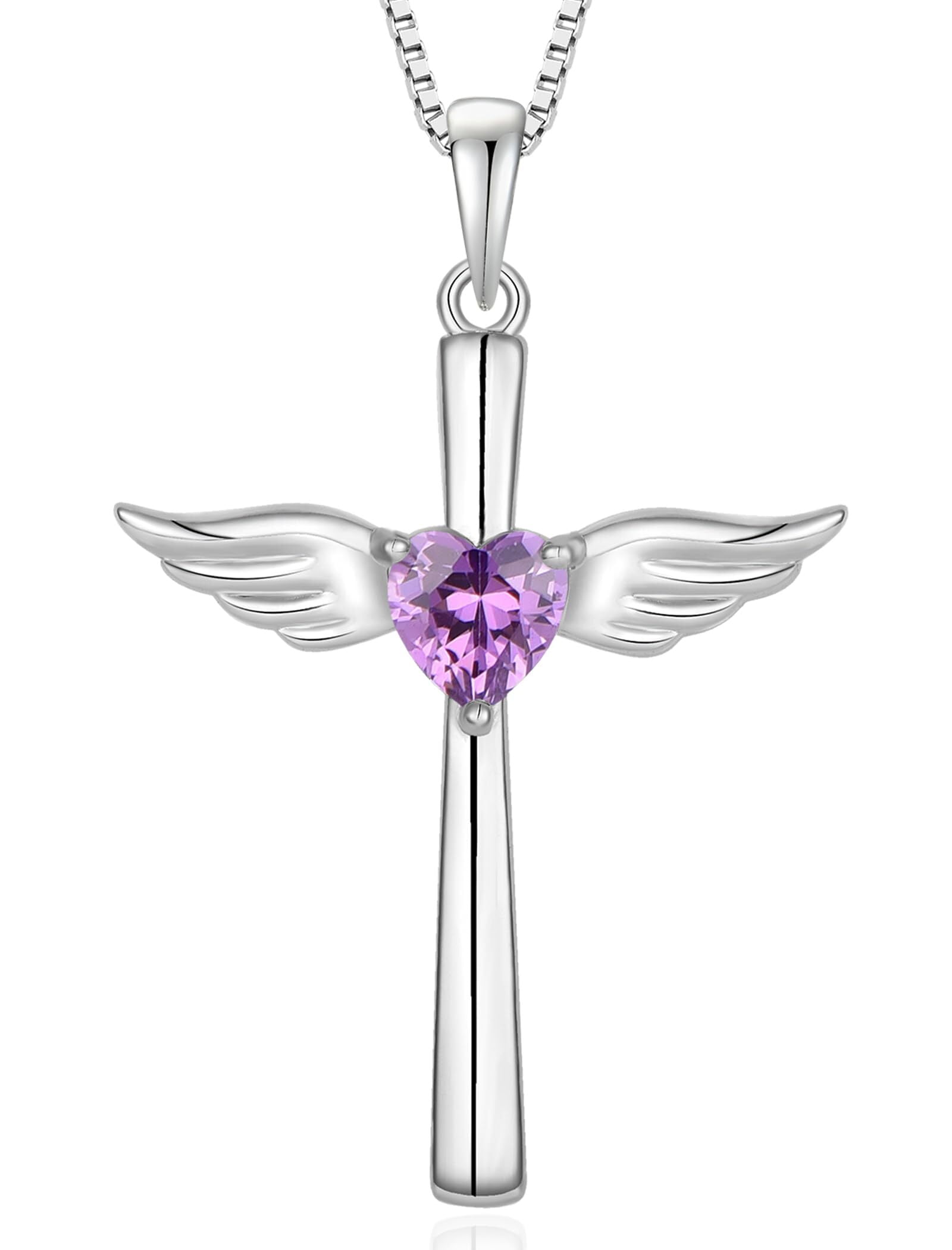 VESITIM Angel Wings Cross Necklace 925 Sterling Silver Heart