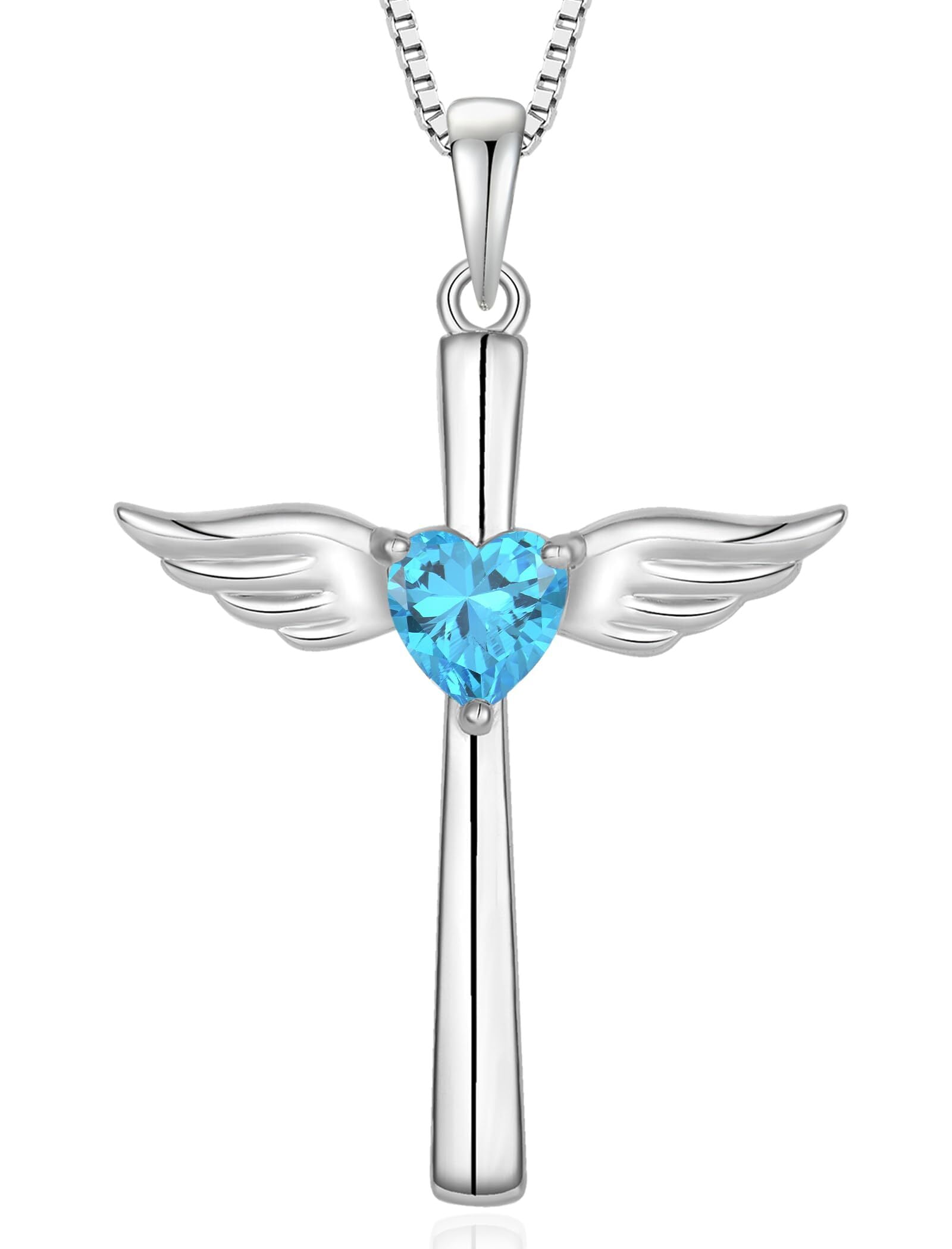VESITIM Angel Wings Cross Necklace 925 Sterling Silver Heart