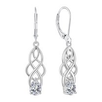 VESITIM Celtic Dangle Drop Earrings Sterling Silver Gemstones Good Luck Celtic Knot for Women Rhodium Plated Jewelry with April Birthstone Cubic Zirconia