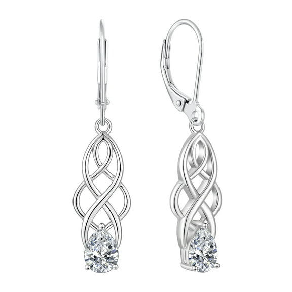 VESITIM Celtic Dangle Drop Earrings Sterling Silver Gemstones Good Luck Celtic Knot for Women Rhodium Plated Jewelry with April Birthstone Cubic Zirconia