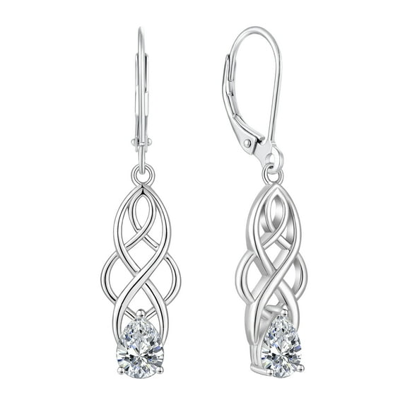 VESITIM Celtic Dangle Drop Earrings Sterling Silver Gemstones Good Luck Celtic Knot for Women Rhodium Plated Jewelry with April Birthstone Cubic Zirconia