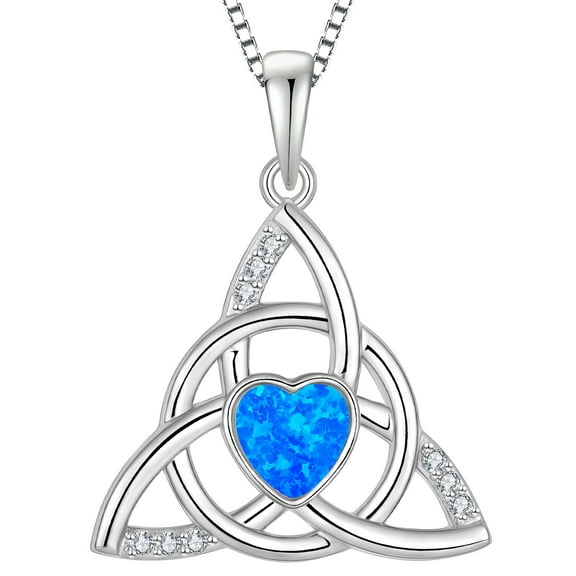 VESITIM Celtic Knot Necklace Created Blue Opal Pendant Necklace Jewelry for Women Sterling Silver Trinity Nnot Necklace Triangle